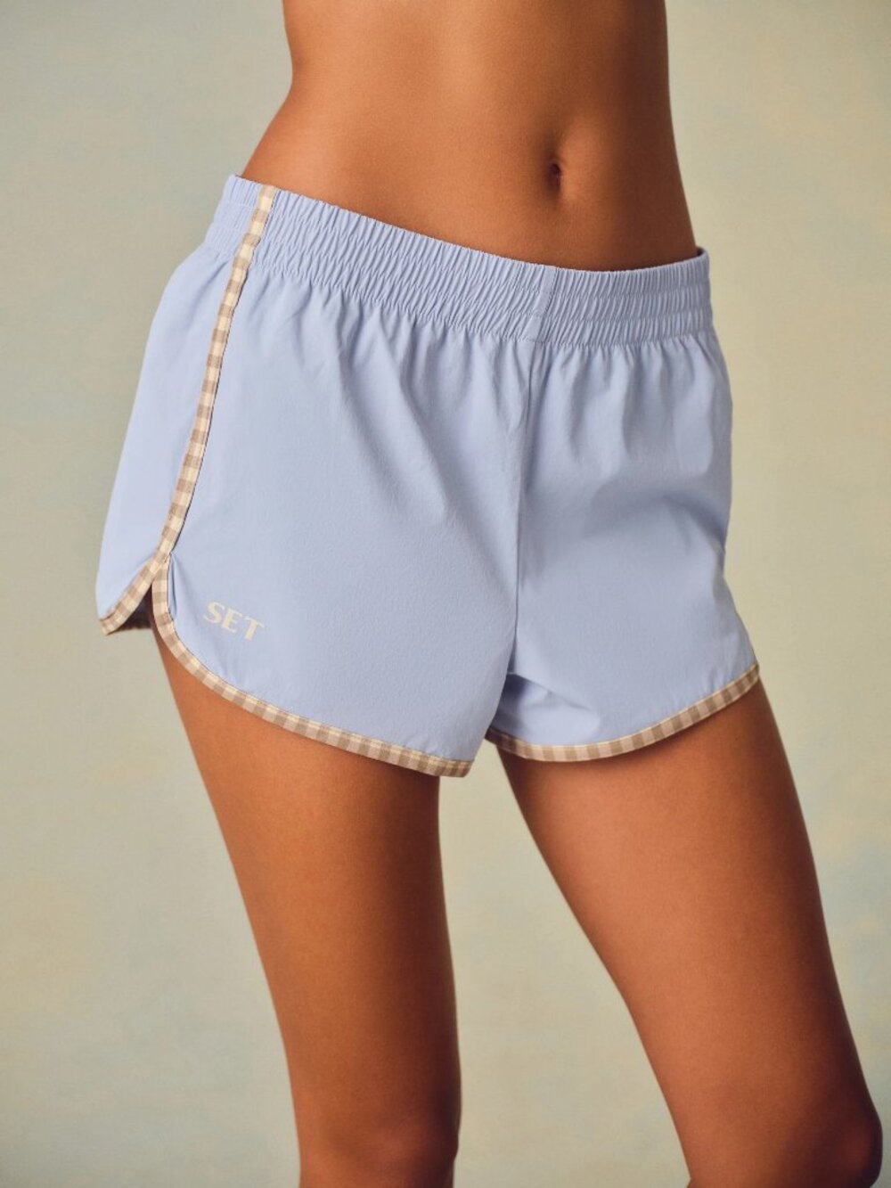 SET Active Palmetto Blue Nylon Track Gingham 90s Shorts Size Small